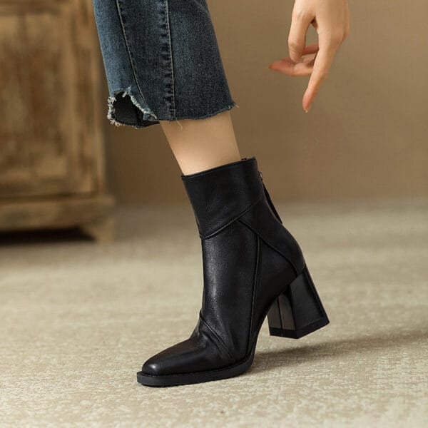 Women's Chunky Heel Boots Brown British Style Retro - Image 3