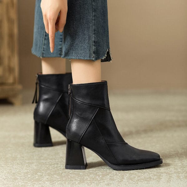 Women's Chunky Heel Boots Brown British Style Retro - Image 5