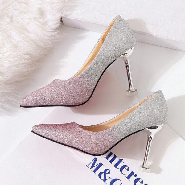 Gradient Sexy Pointed French Stiletto High Heels - Image 2