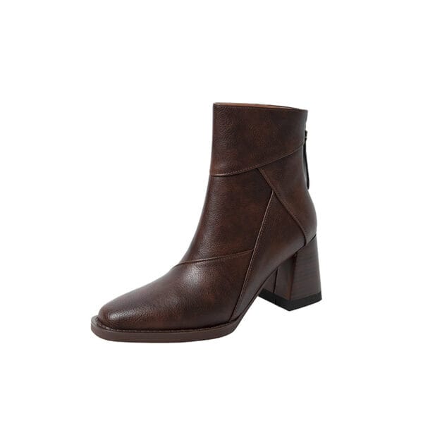 Women's Chunky Heel Boots Brown British Style Retro - Image 6