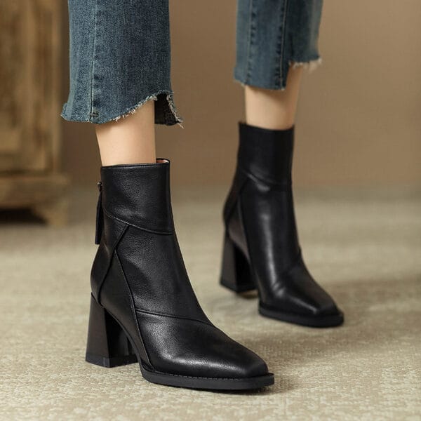 Women's Chunky Heel Boots Brown British Style Retro - Image 2