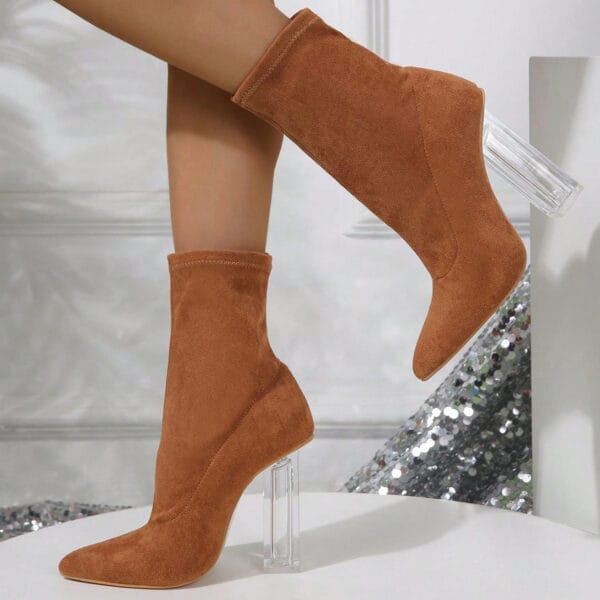 New Crystal Heel Boots Fashion High-heeled Party Shoes For Women Elastic Mid-calf Slim-foot Boots Autumn And Winter - Image 10