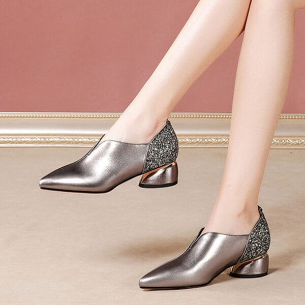 Pointed Thick Heel Moccasins Women's Mid-heel Shoes - Image 4