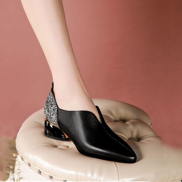 Pointed Thick Heel Moccasins Women's Mid-heel Shoes - Image 5