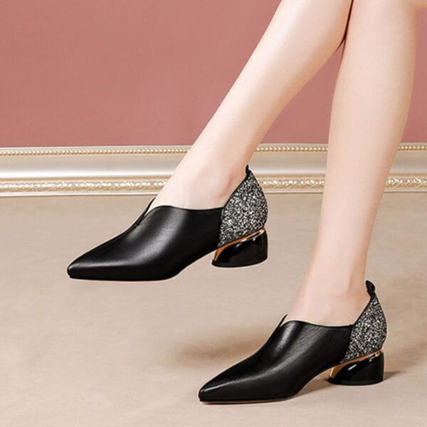Pointed Thick Heel Moccasins Women's Mid-heel Shoes