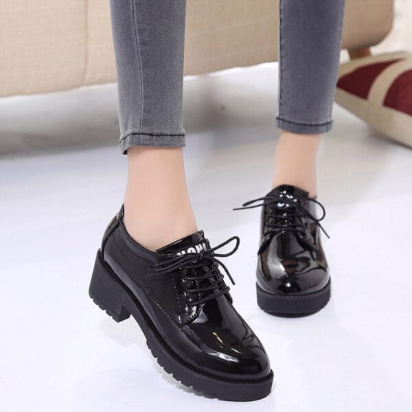 Womens Flats Shoes Oxford Moccasins Pu Leather Brogues Vintage Low - Image 3
