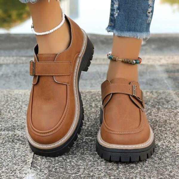 Fashion Buckle Loafers For Women British Style Height-increasing Thick-soled Casual Shoes - Image 4