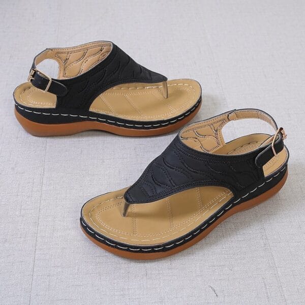 Casual Sandals Women's Wedge Heel Solid Color Flip Flop Sandals - Image 7