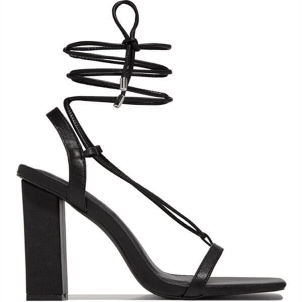 Women Shoes Square Toe Ankle Lace-Up Strappy Sandals Fashion Party Pumps - Image 5