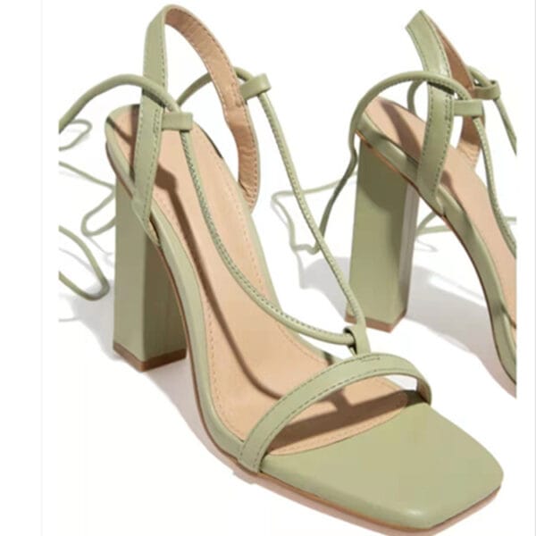Women Shoes Square Toe Ankle Lace-Up Strappy Sandals Fashion Party Pumps - Image 8