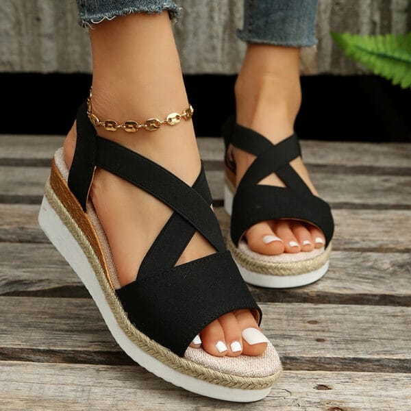 Wedge Sandals For Women Cross-strap Platform Gladiator Hemp Heel Shoes Summer - Image 6