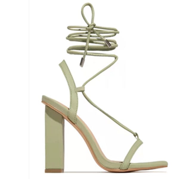 Women Shoes Square Toe Ankle Lace-Up Strappy Sandals Fashion Party Pumps - Image 4