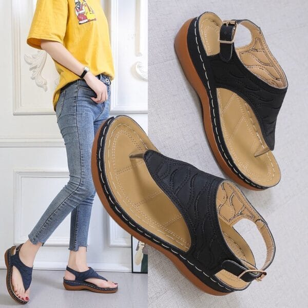 Casual Sandals Women's Wedge Heel Solid Color Flip Flop Sandals - Image 9