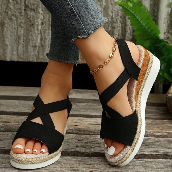 Wedge Sandals For Women Cross-strap Platform Gladiator Hemp Heel Shoes Summer - Image 8